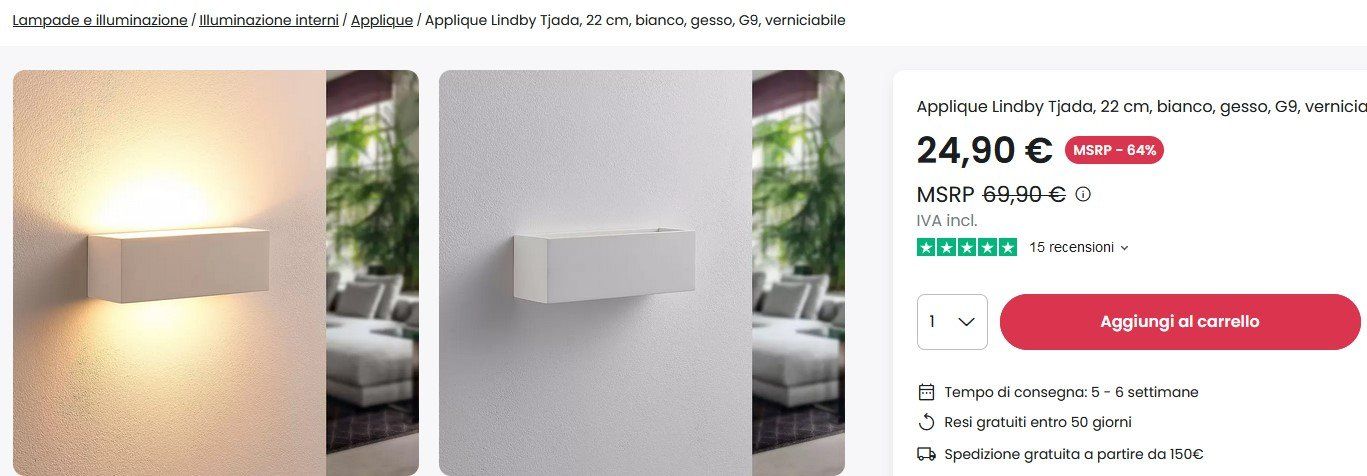 Lampade: Lampe applique murale Lindby – Nuovo e nell'imballaggio originale da Servion venduto da meno999 2