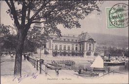 1906, Nr.82 auf Karte mit Stabstempel Neuchatel per Bahnpost