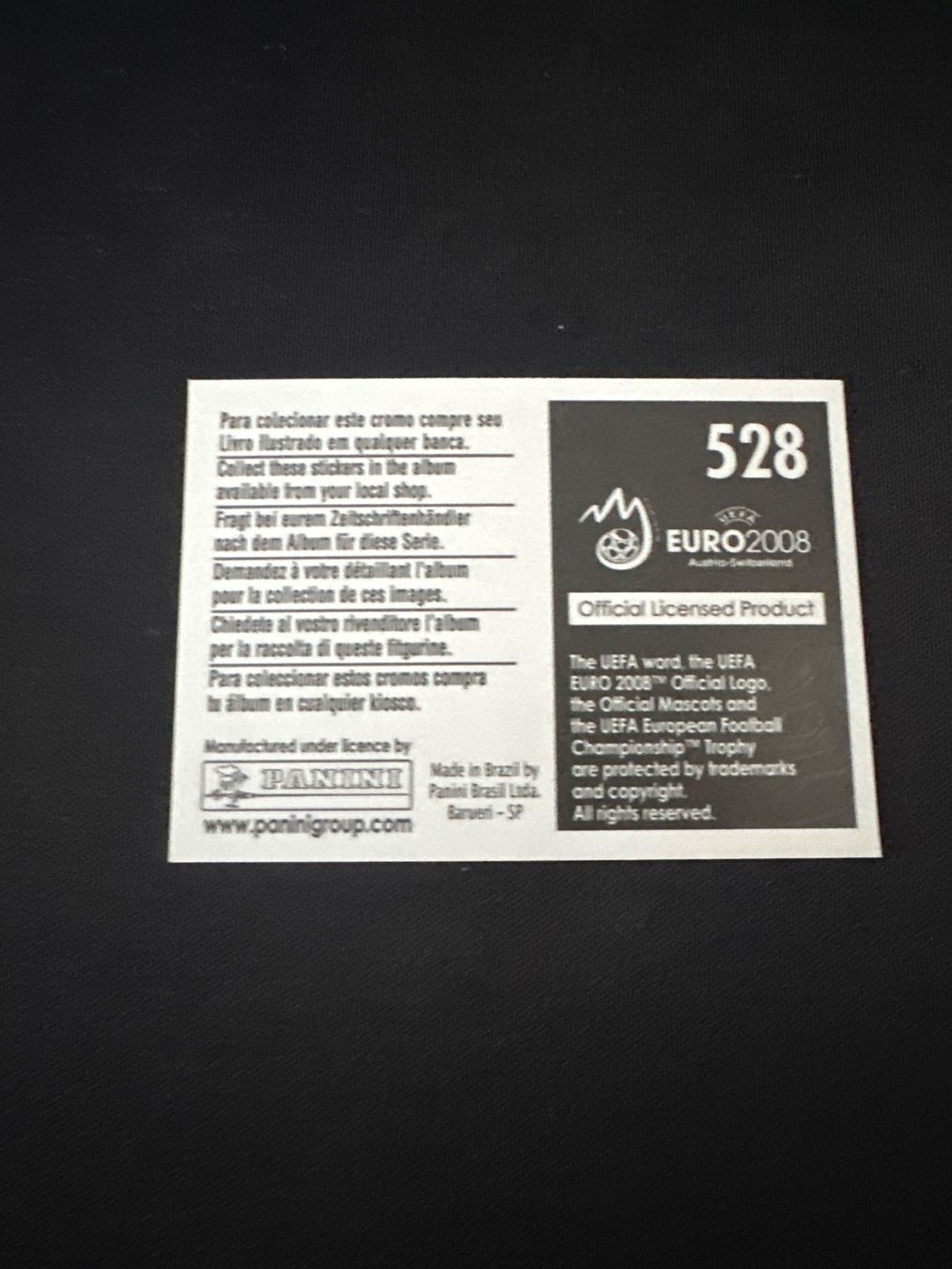 Panini Carte collezionabili: Panini UEFA EM 2008 Sticker - Nr. 528 – Usato da Sulz AG venduto da DealWerk 1