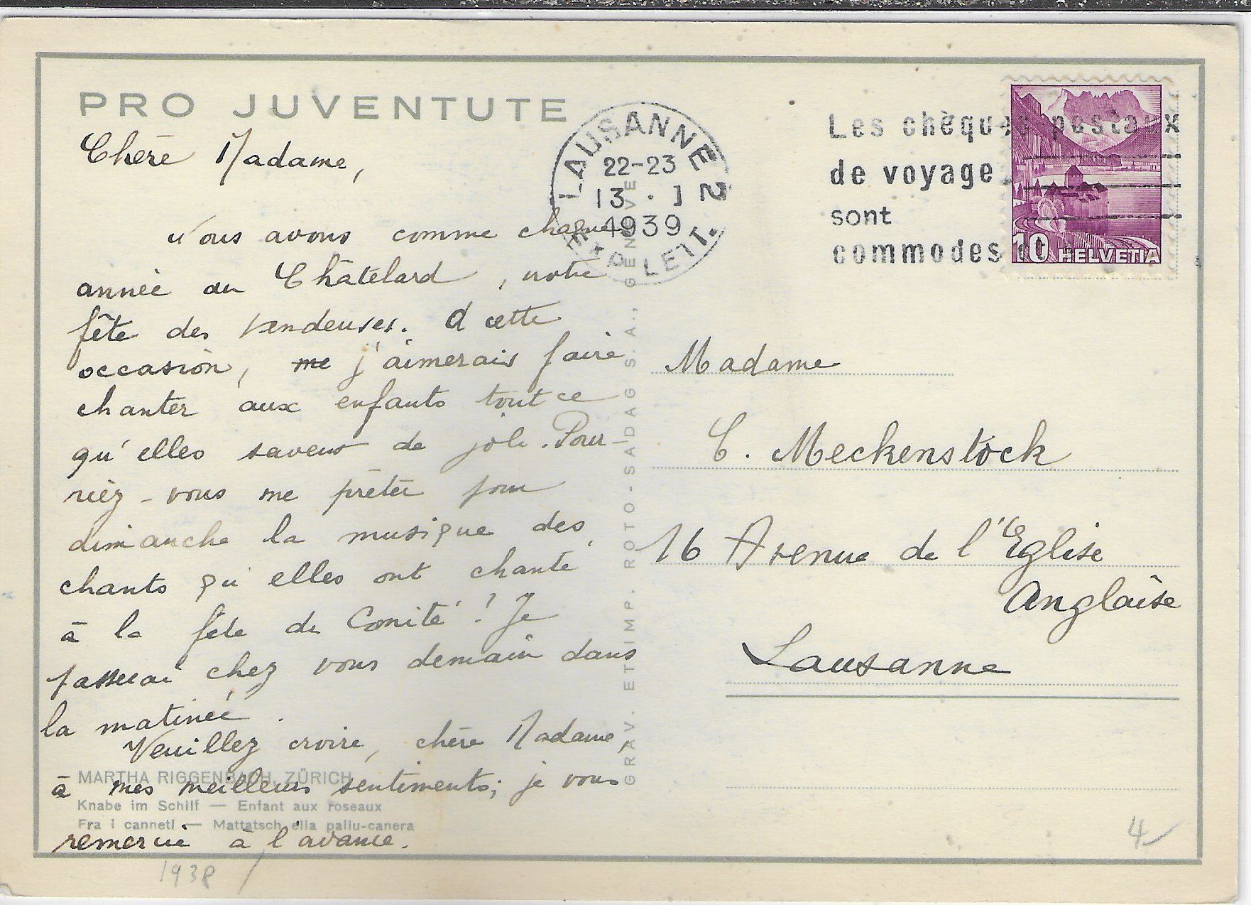 Cartoline postali: Pro Juventute - Knabe im Schilf - Martha Riggenbach – Usato da Ettingen venduto da Kartenplanet 1