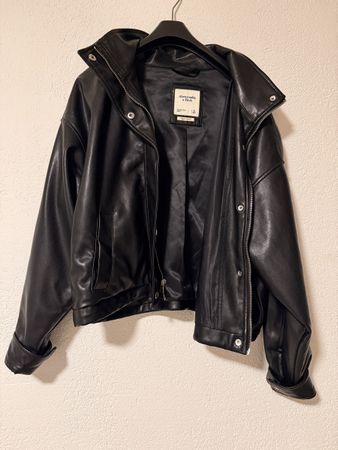 Lederjacke Schwarz Abercrombie & Fitch Grösse 
