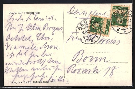 Cartoline postali: Arosa, Strassenpartie mit Blick auf die  – Usato da Berlin venduto da bartko-reher 1