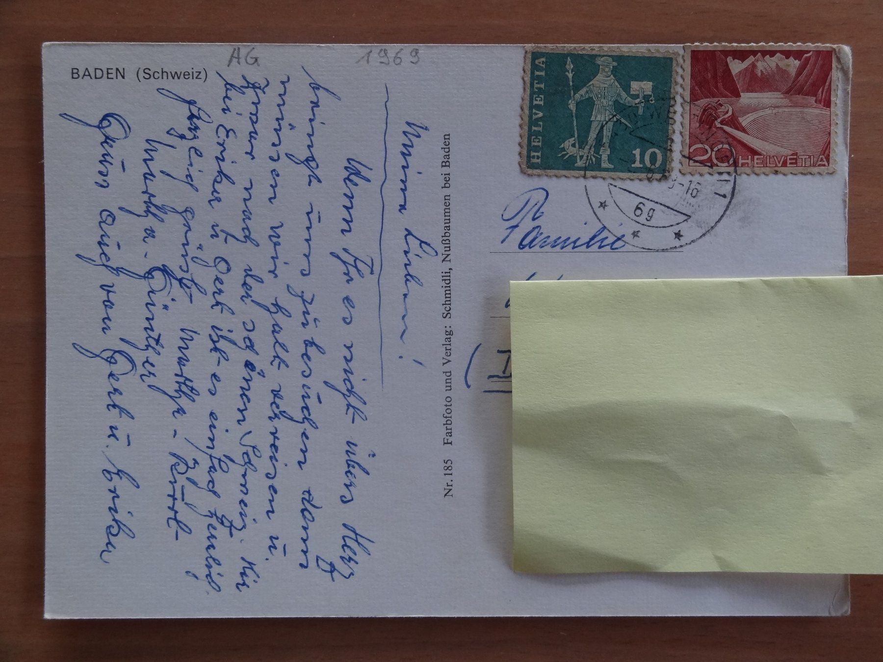 Ansichtskarten: Baden - 1969 – Gebraucht aus St Léonard von Riglin 1