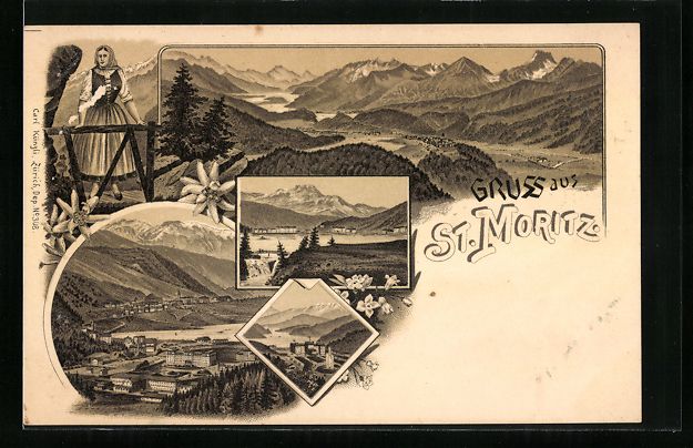 Cartoline postali: Litho St. Moritz, Panorama mit Ort und G – Usato da Berlin venduto da bartko-reher