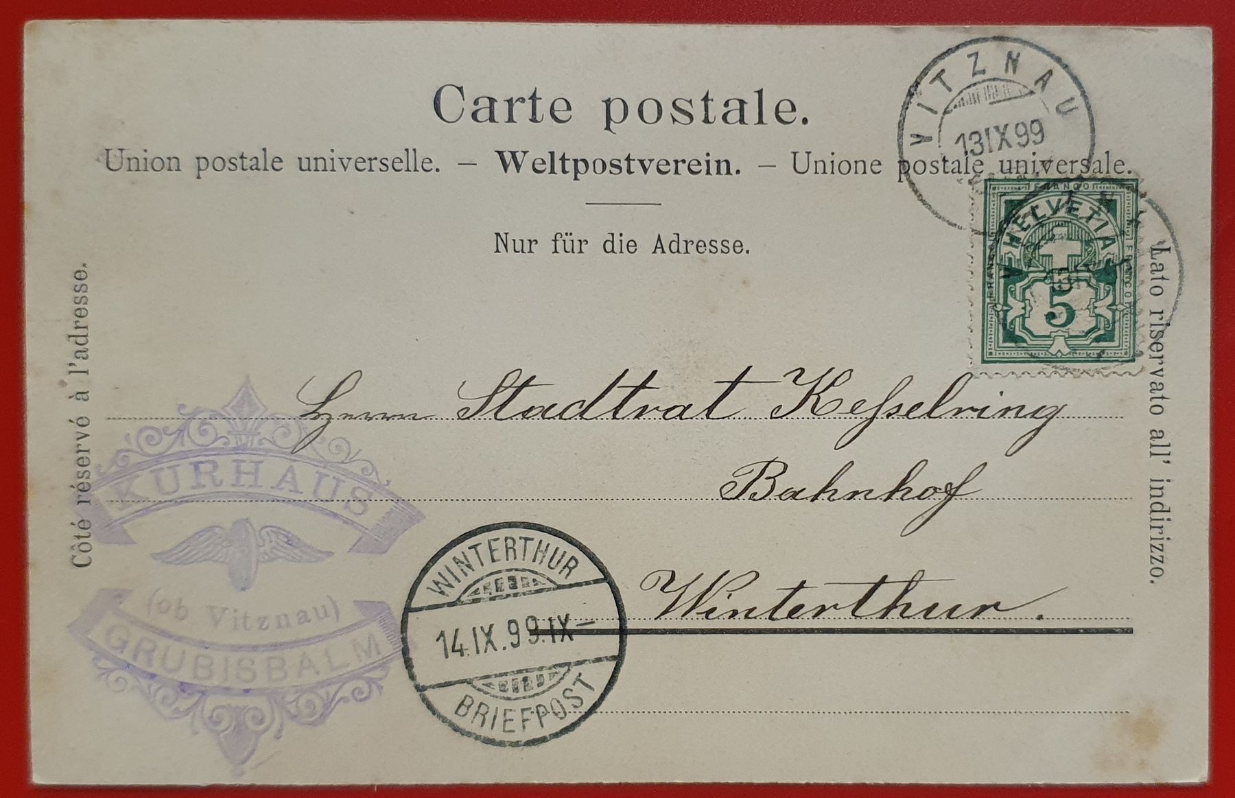 Cartoline postali: Erholungsstation Grubisbalm 1899 – Usato da Kreuzlingen venduto da Rschweiz1 1