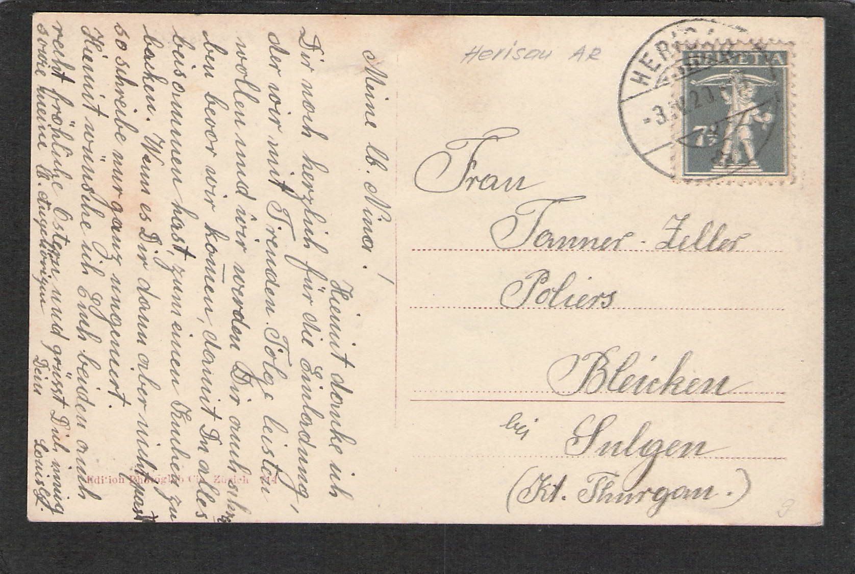 Cartoline postali: -Herisau , 1920 – Usato da Reichenburg venduto da Pipo-67 1