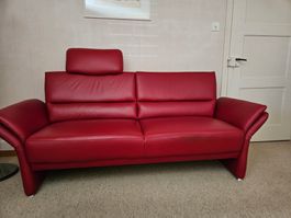 Leder-Polstergruppe, dunkelrot, Sofa und 2 Sessel