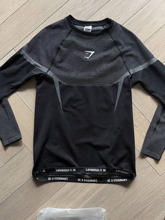 T-shirt Long Gymshark Onyx 5.0 Seamless - Noir/Gris - Taille XL - Neuf Avec étiquettes - Pour Le Sport
