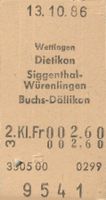 SBB Karton-Billett,Wettingen-Dietikon-Siggenthal-W.-Buchs-D.