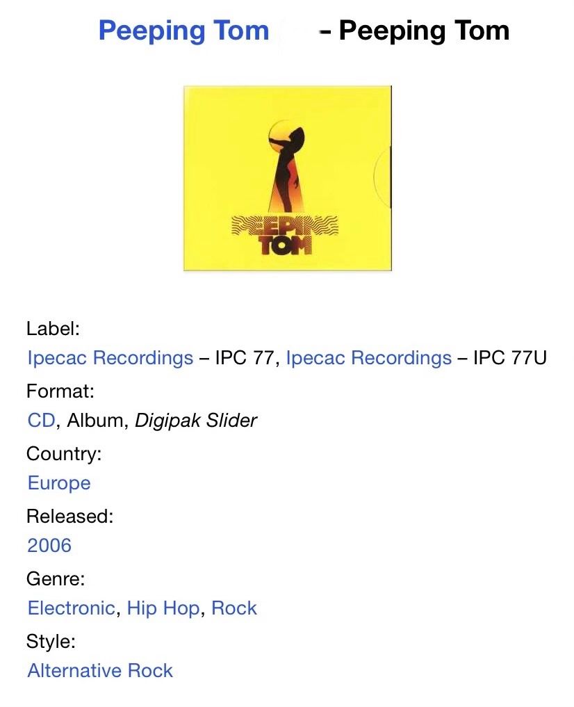 CD: Peeping Tom – Peeping Tom CD – Usato da Luzern venduto da Lycka 2