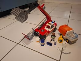 Playmobil Teleskoplader und Müllabfuhrwagen