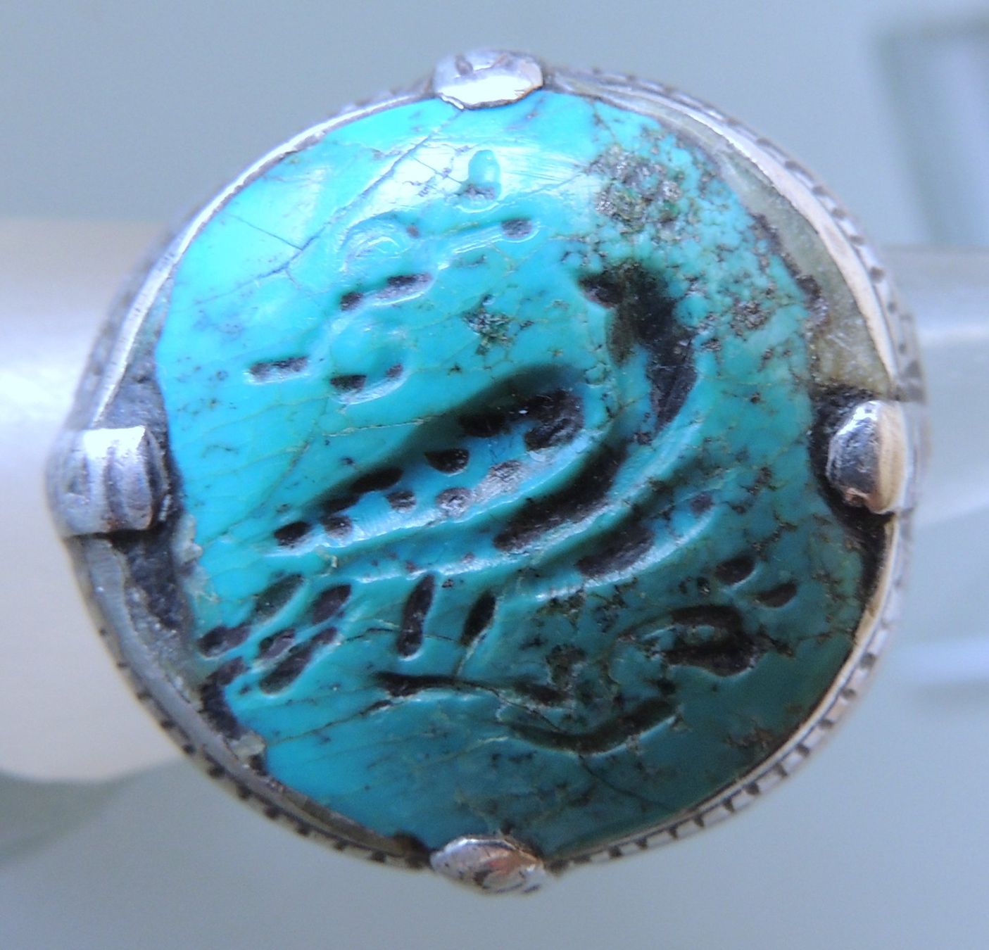 Ringe: Silber 800 Türkis Intaglio Fingerring Gr. 58 – Gebraucht aus Waldenburg von schaller707