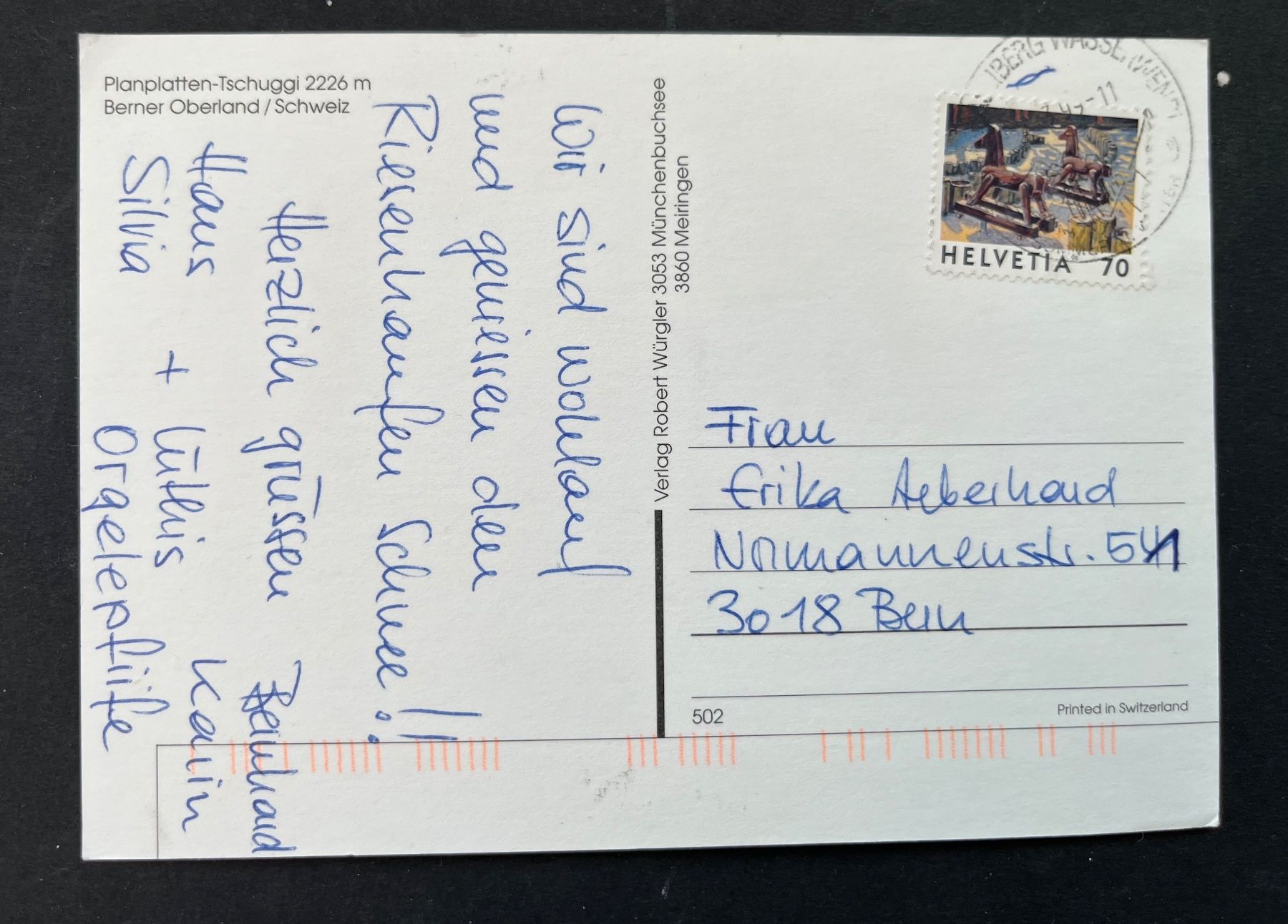 Cartoline postali: Planplatten-Tschuggi, 2 Ansicht Skigebiet – Usato da Wabern venduto da DaxKarten-75 1