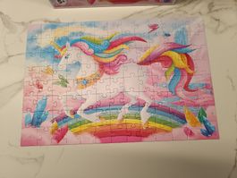 Puzzle 100 Teile: Einhorn mit Regenbogen, komplett