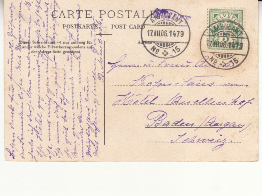 Cartoline postali: Hilterfingen 1906 mit Stabstempel Gwatt – Usato da Bürglen TG venduto da StampGraf 1