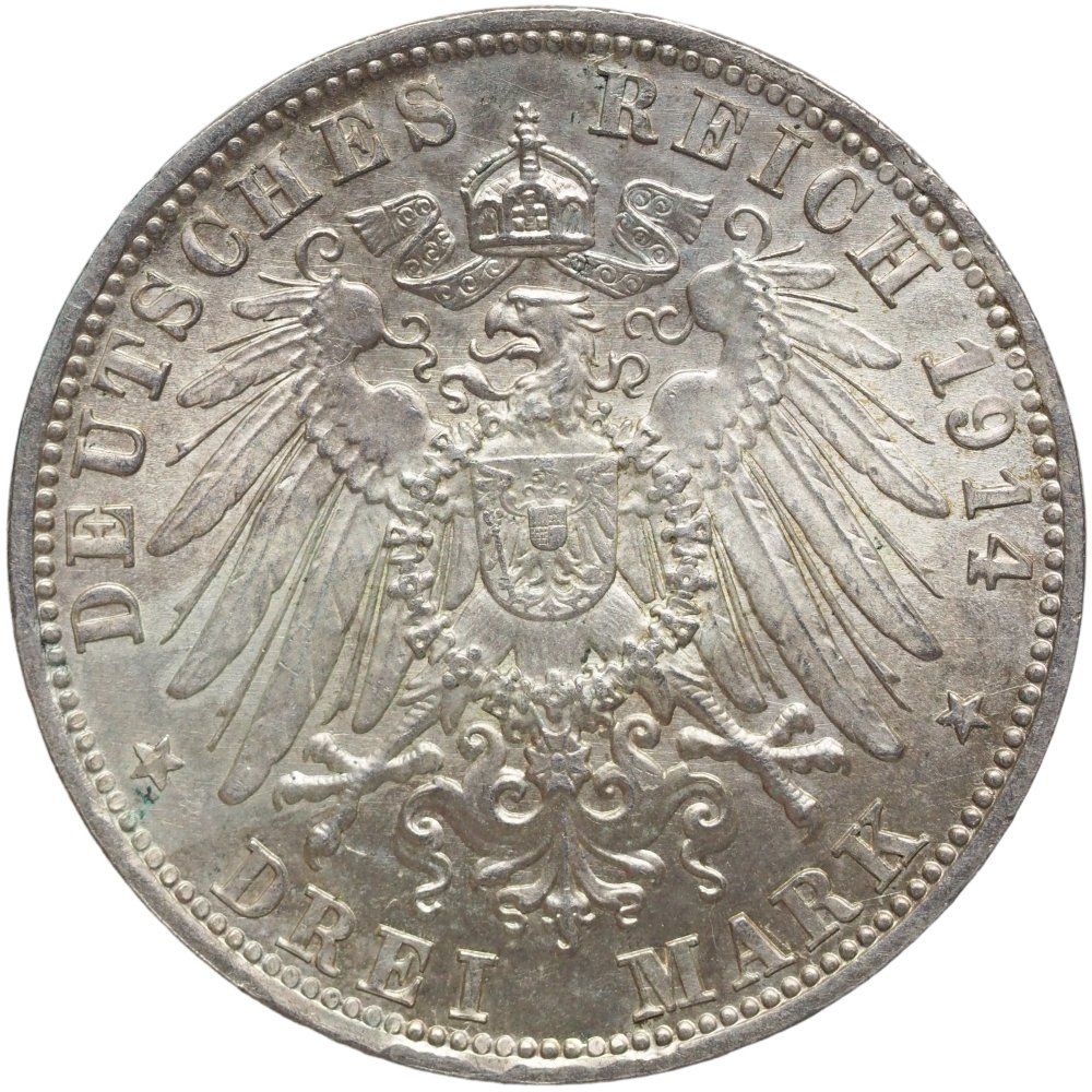 Tutti le monete: Deutschland: Bayern 3 Mark 1914 – Usato da Liestal venduto da fibonaccis 1