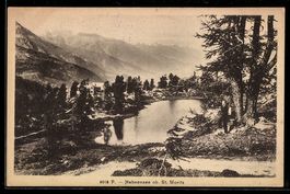 AK St. Moritz, Restaurant Hahnensee mit Teich u. Bergpanoram