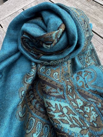 Schal KASHMIR Shawls blau mit Paisley-Muster neuwertig