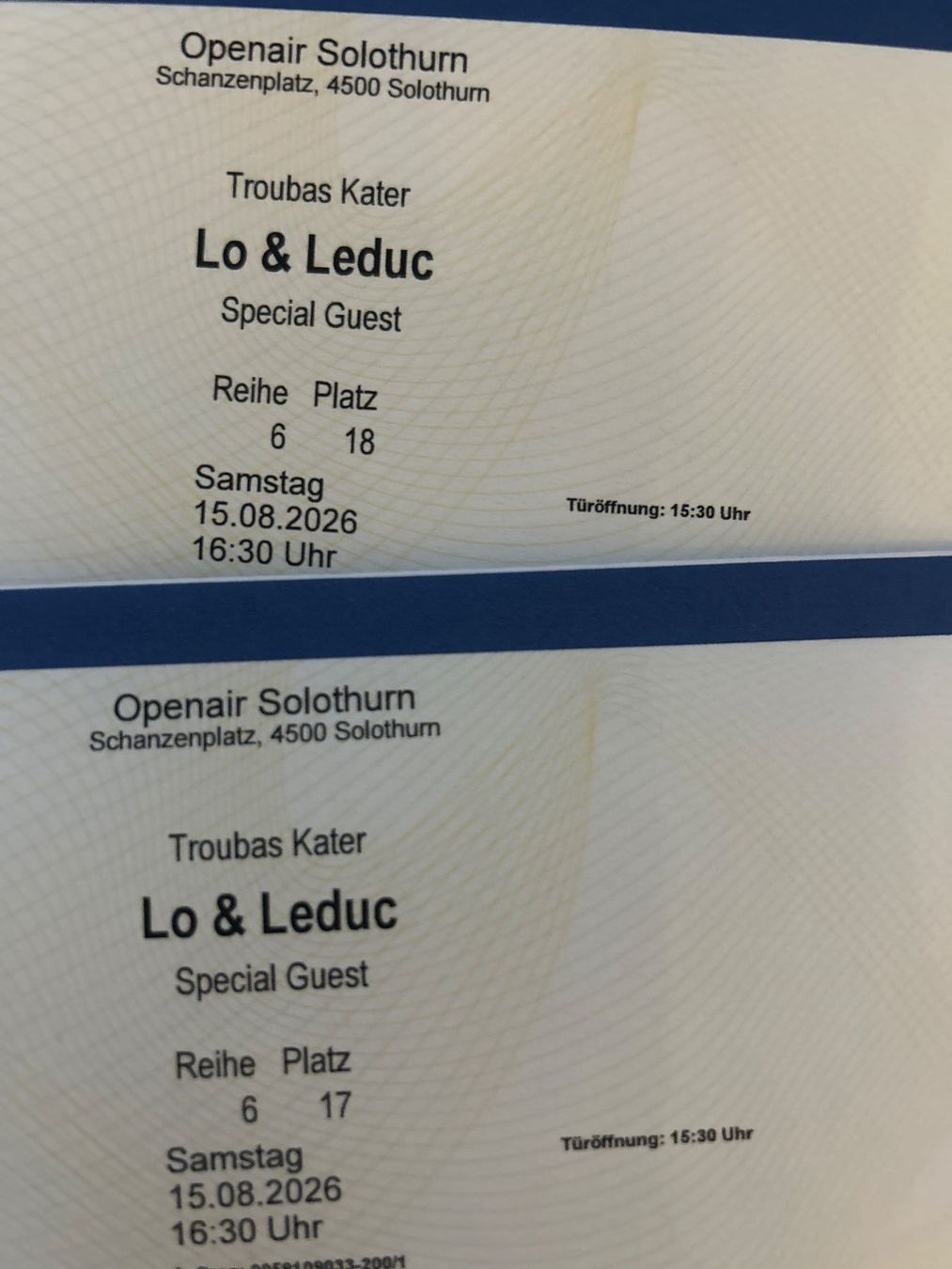 Billets: Openair Solothurn 15.08.26 Lo & Leduc 2 Sitzplätze – Neuf avec emballage d'origine à Messen par He_Tiger 2