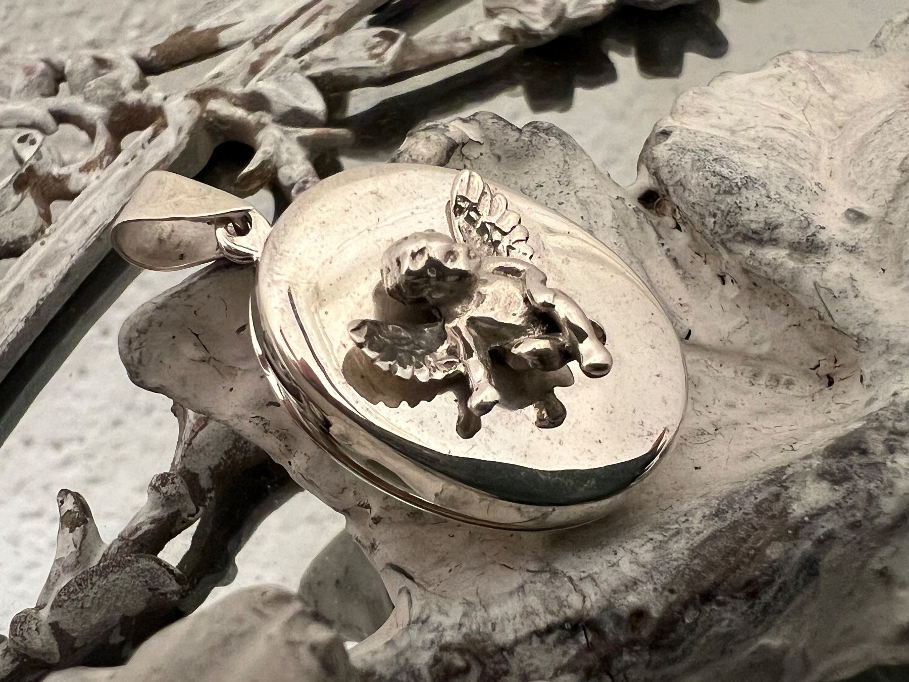 Anhänger: Medaillon Amulett oval mit Engel in Sterling Silver 925 – Gebraucht aus Bern von Jiffy 3