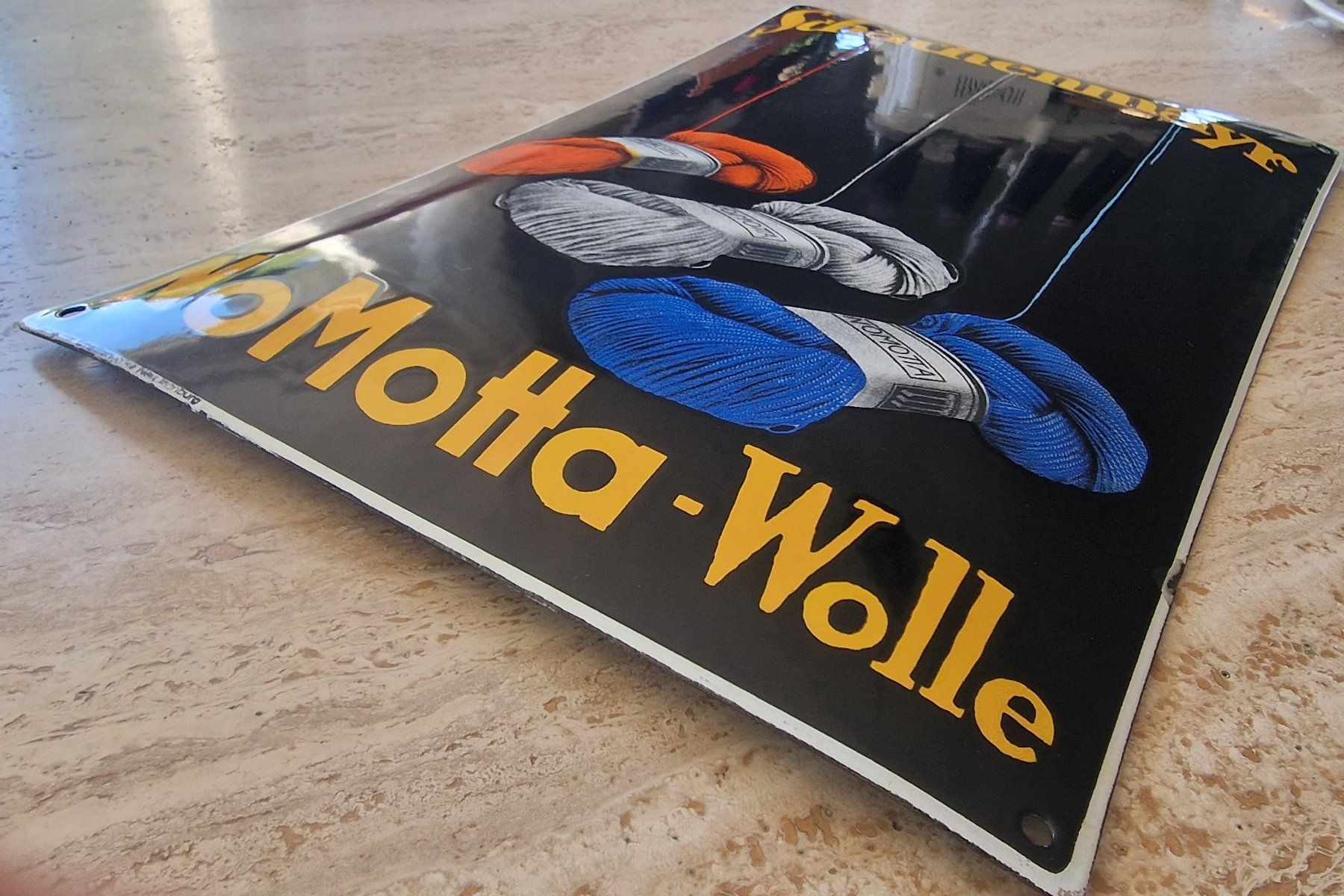 Insegne: Emailschild "SCHACHMAYR Mo Motta-Wolle" original Klassiker – Usato da Wagen venduto da email-ernst 4