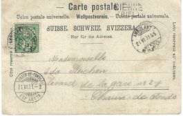 Stabstempel BIENNE (BIEL) auf Ansichtskarte Taubenloch 1901