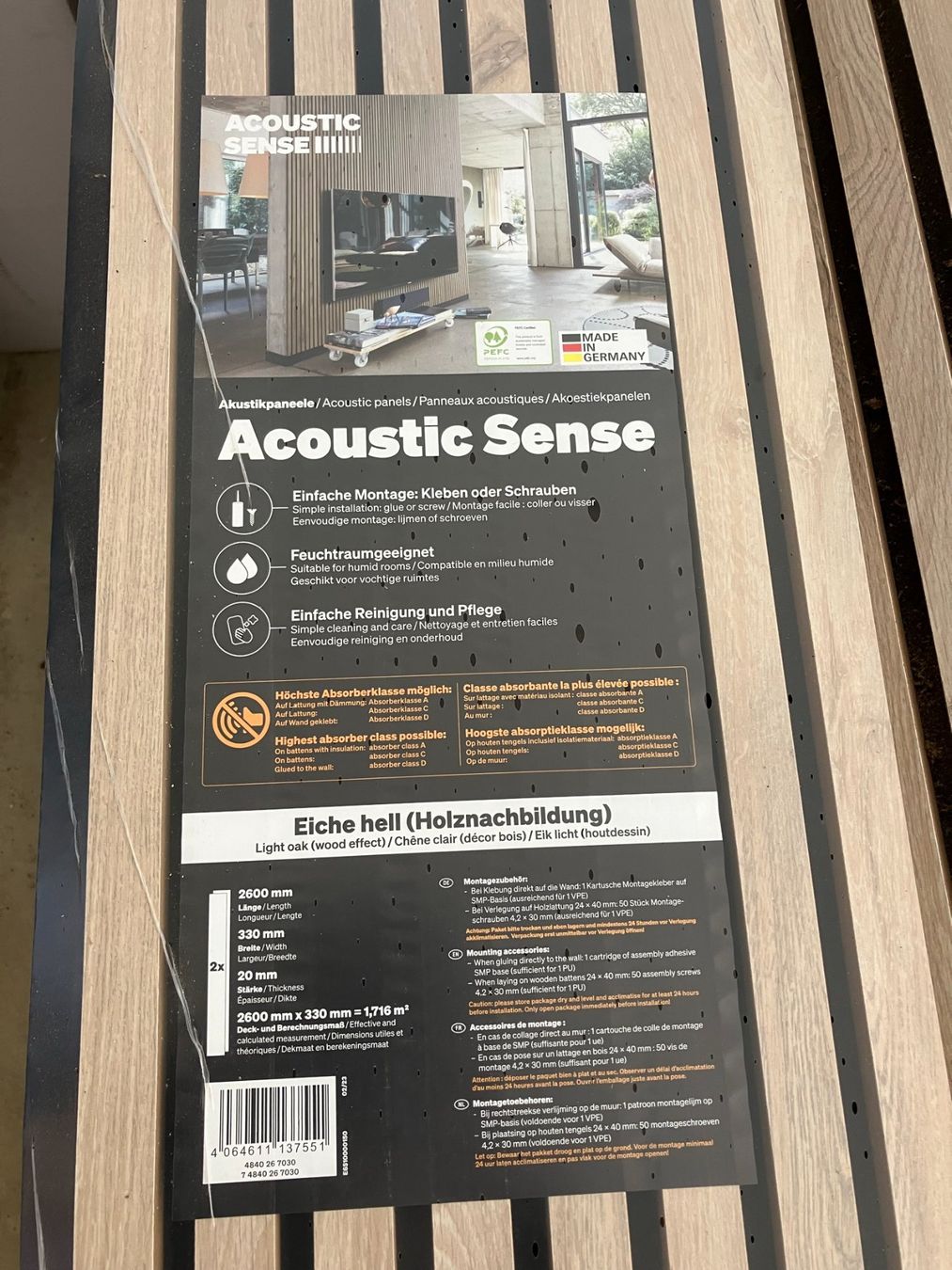 Altri accessori: Akustikpaneele "Acoustic Sense" Eiche hell – Nuovo e nell'imballaggio originale da Fischbach LU venduto da fiat65