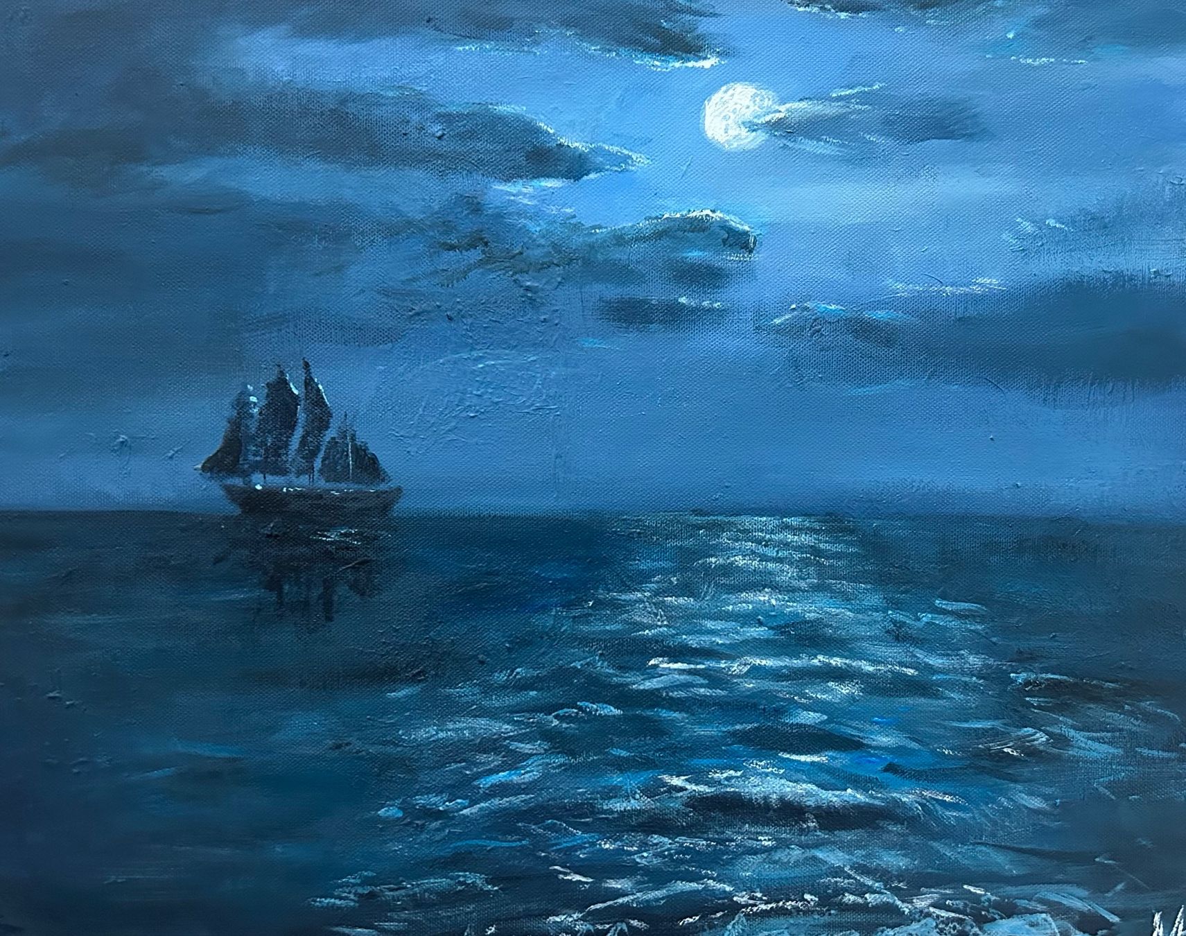 Dipinti: Moonlight Sailing Painting 40x50cm – Nuovo e nell'imballaggio originale da Pfäffikon SZ venduto da Andrei_Moro_Kunst