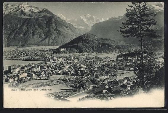 Cartoline postali: AK Interlaken, Ortsansicht mit Unterseen – Usato da Berlin venduto da bartko-reher