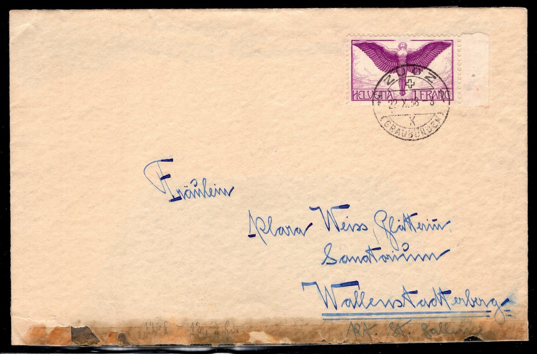 Tutti i francobolli: CH - Flugpost - Flugbrief 1938 nach Walenstadenberg – Usato da Rombach venduto da VENTIS-Auktionen