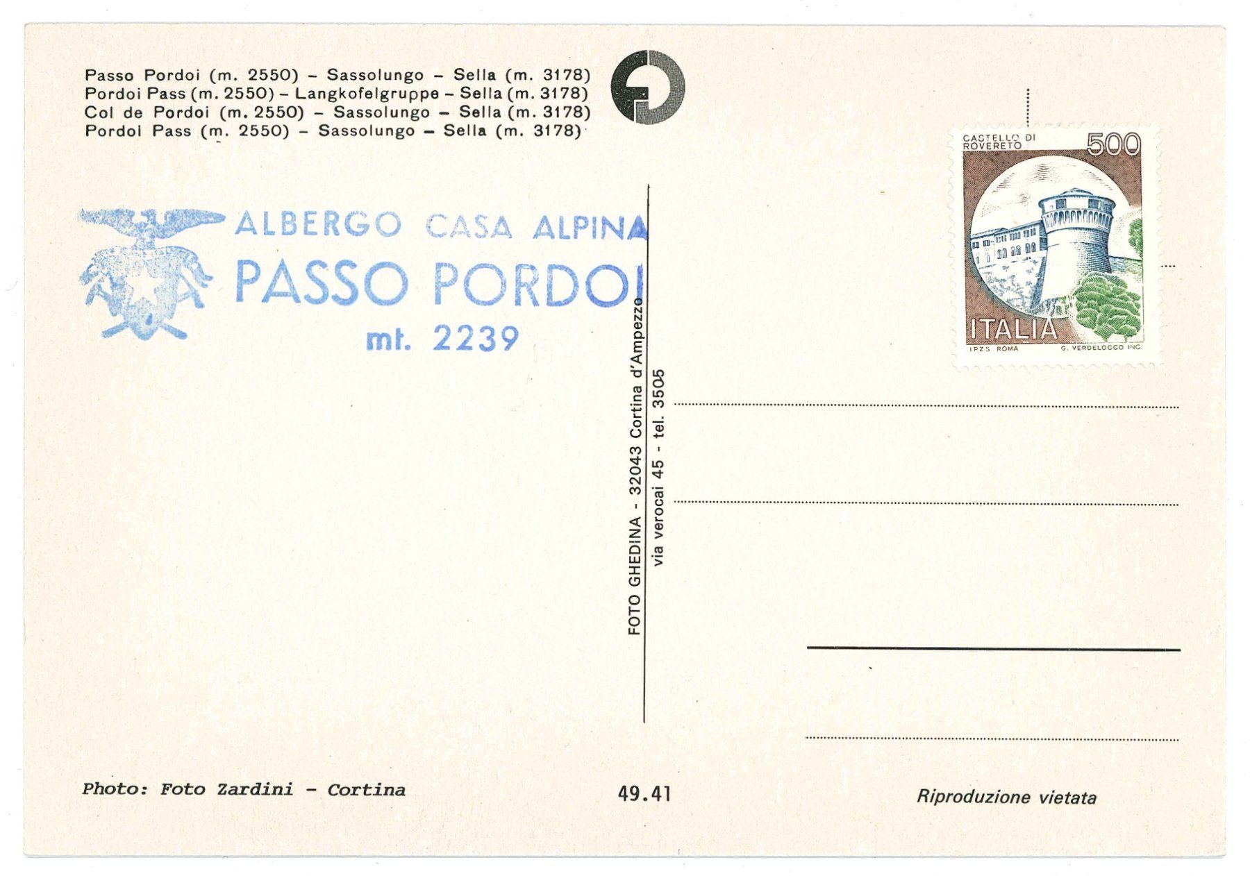 Cartoline postali: Passo Pordoi - Sassolungo - Sella – Nuovo (secondo la descrizione) da Castione venduto da Rx-stamps 1