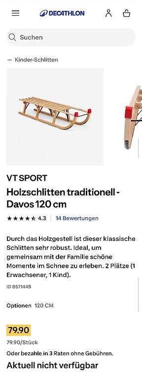 Slitta: Alpina Fun Holz Schlitten 120cm – Nuovo (secondo la descrizione) da Thalwil venduto da VitaMini 1