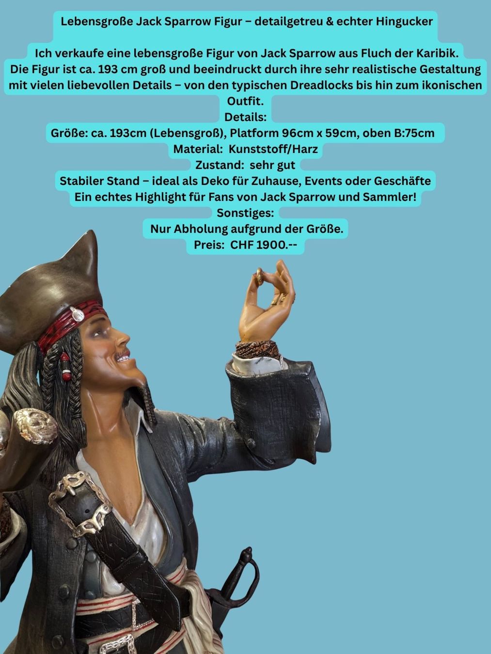 Figuren: Pirat Jack Sparrow Lebensgross – Neu (gemäss Beschreibung) aus Merenschwand von Amy038 1