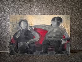 Ölgemälde zwei Personen auf Sofa handsigniert HELEN SP