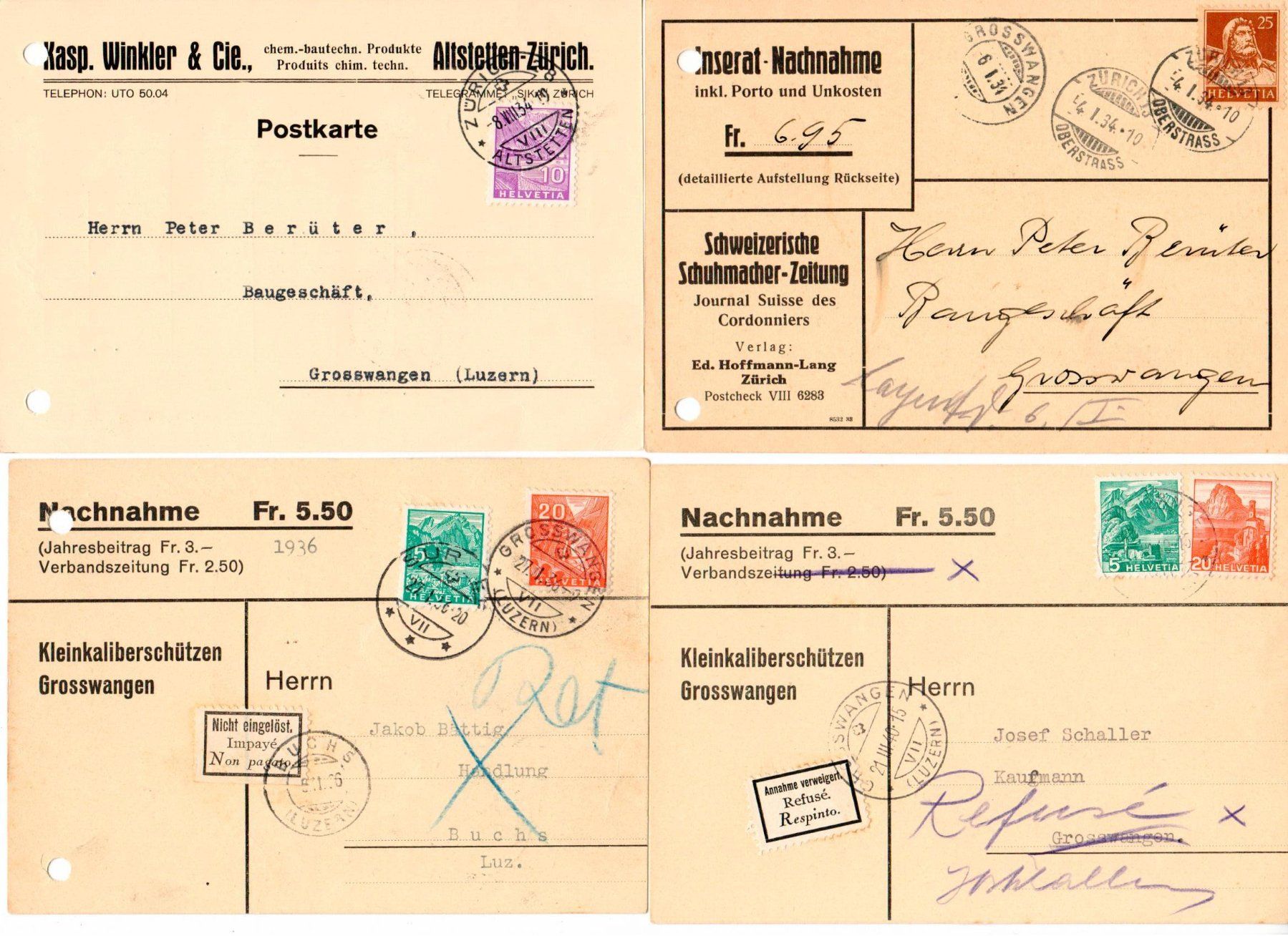 Tutti i francobolli: 4 Postkarten – Usato da Wolhusen venduto da Curver9