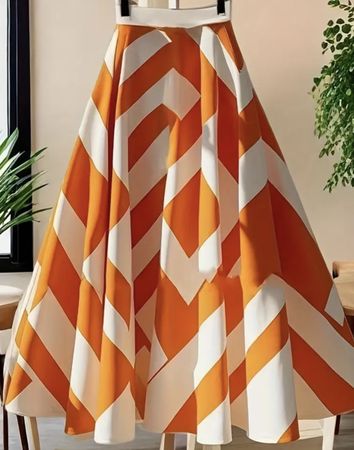 Chic Maxi Gonna arancione e bianca a zigzag -estiva