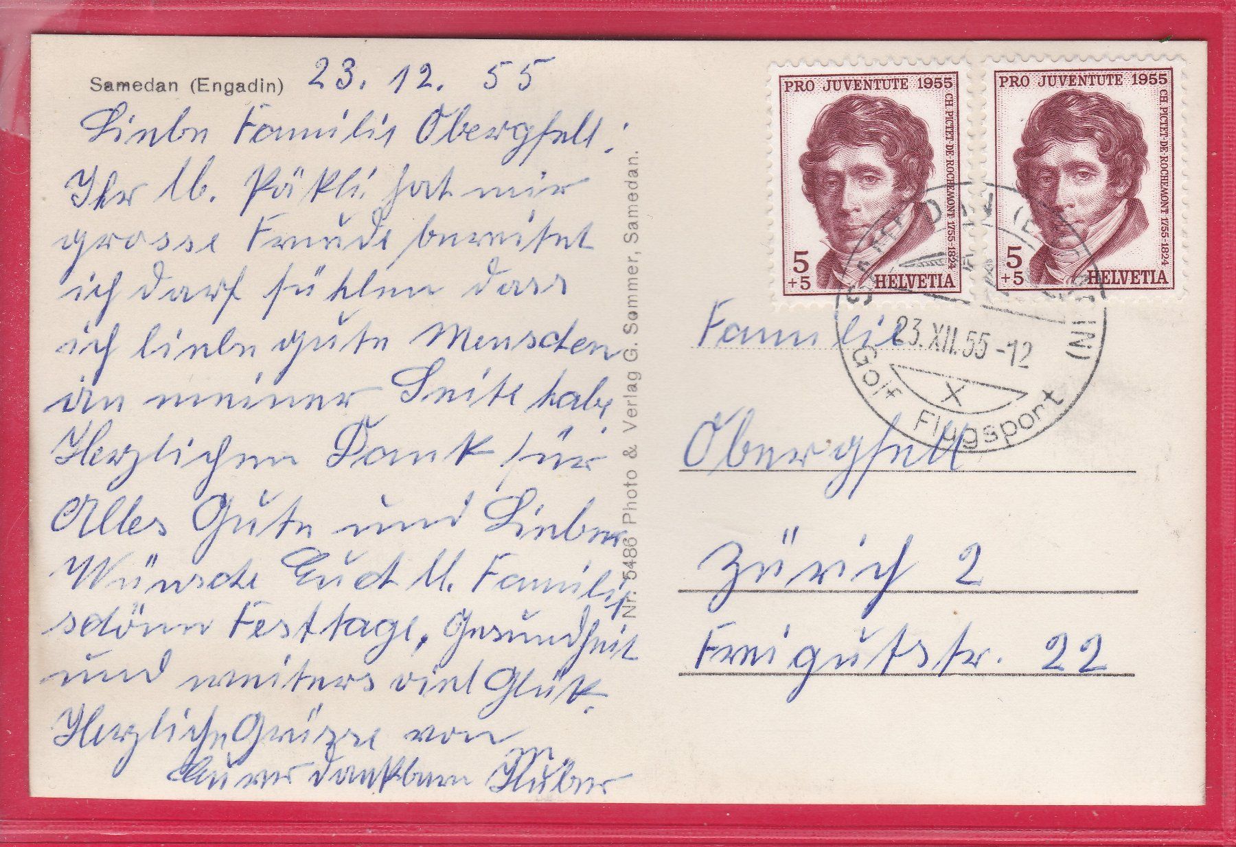 Cartoline postali: SAMEDAN, 23.12.1955 – Usato da Oberrieden venduto da Gebirgsstelze 1
