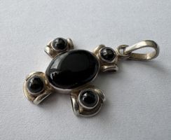 Croix vintage en Argent 925 avec Onyx & 4 Obsidiennes - 1921