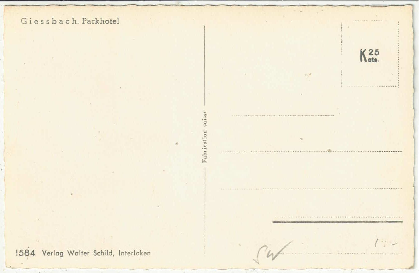 Cartes postales: Giessbach - Parkhotel – D'occasion à Ettingen par Kartenplanet 1