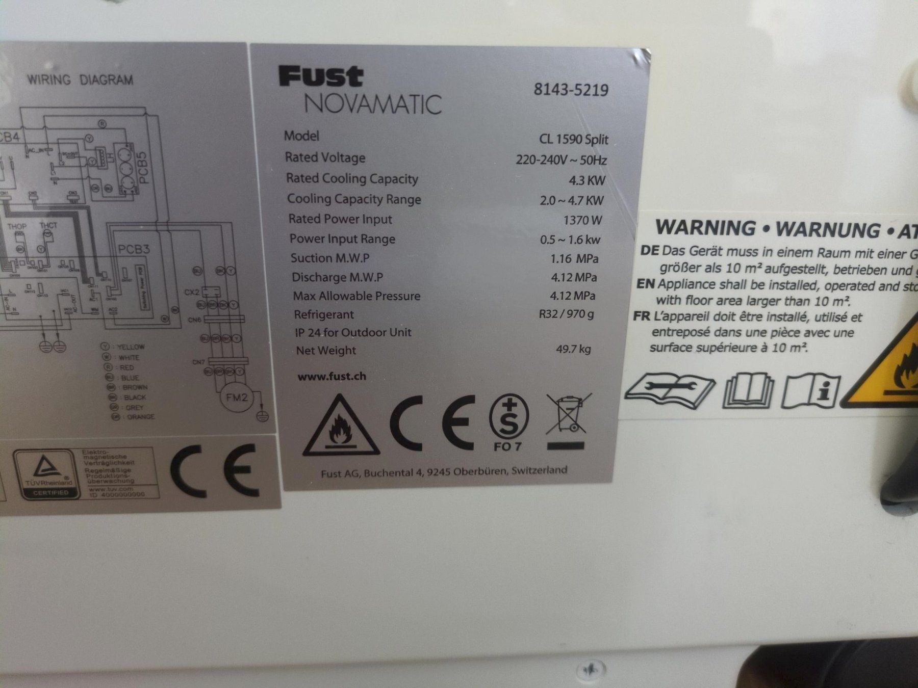 Novamatic Condizionatori: Fust Novamatic CL 1590 Split-Klimagerät – Usato da Langenthal venduto da YElektra 3