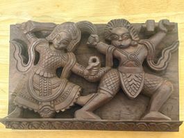 Asiatische Holzskulptur, Wandrelief, Handarbeit