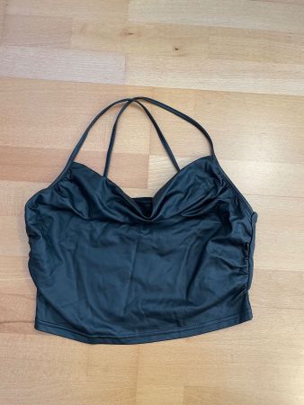 Schwarzes Joocy Babi Top, Gr L, Lederoptik, sexy, bauchfrei
