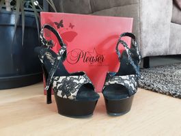 Pleaser Heels Plateau schwarz/weiss-beige 36