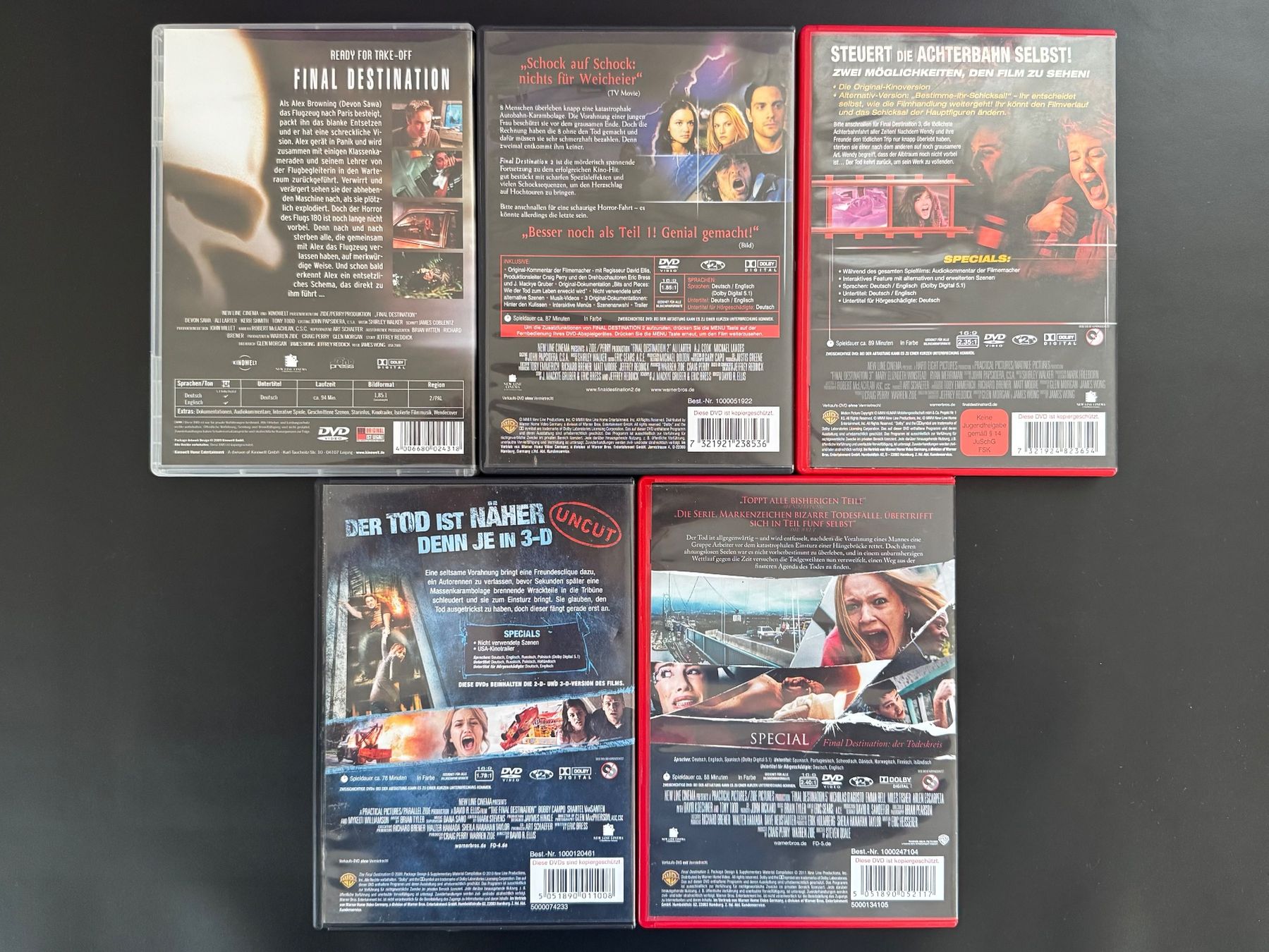 Tutti i DVDs: Final Destination 1-5 DVD Komplettset – Usato da Weinfelden venduto da A.G.G 1