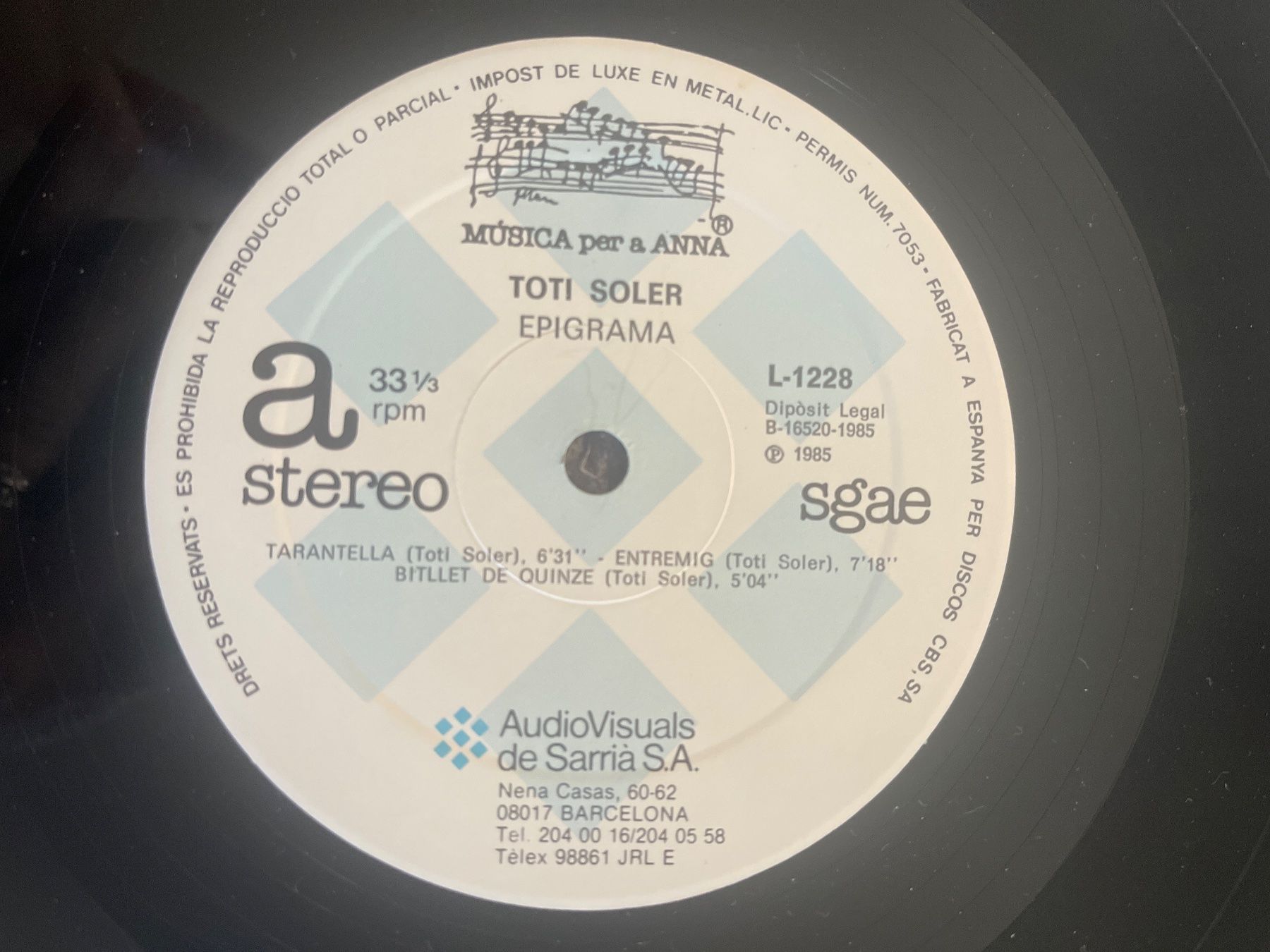 Dischi in vinile: S1604/Toti Soler - Epigrama – Usato da Frutigen venduto da Philippe_jsp 3