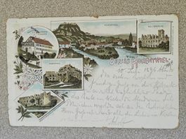 Litho PK / Gruss vom Hohentwiel Gelaufen Singen 1896