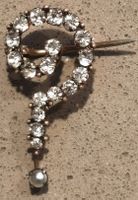 Antike Brosche Fragezeichen, Strass und Messing, fairer Vers