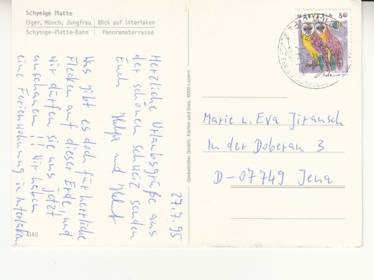Ansichtskarten: Schynige Platte 1995 – Gebraucht aus Bürglen TG von StampGraf 1