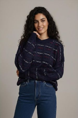 St. Michael Marineblau Gemusterter Strickpullover - Größe