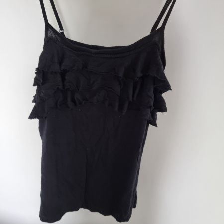 Schwarzes Top mit Rüschen, Grösse L, für warme Sommertage ☀️
